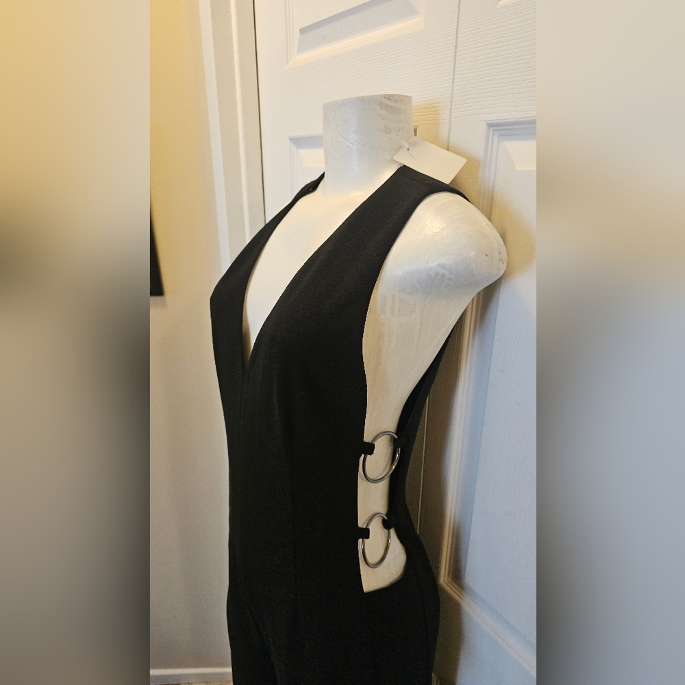 Chic Black Dress with Silver Ring Accents